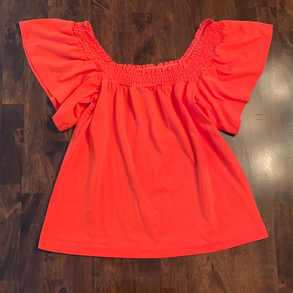 J. Crew orange short sleeve top, size XXS, like new